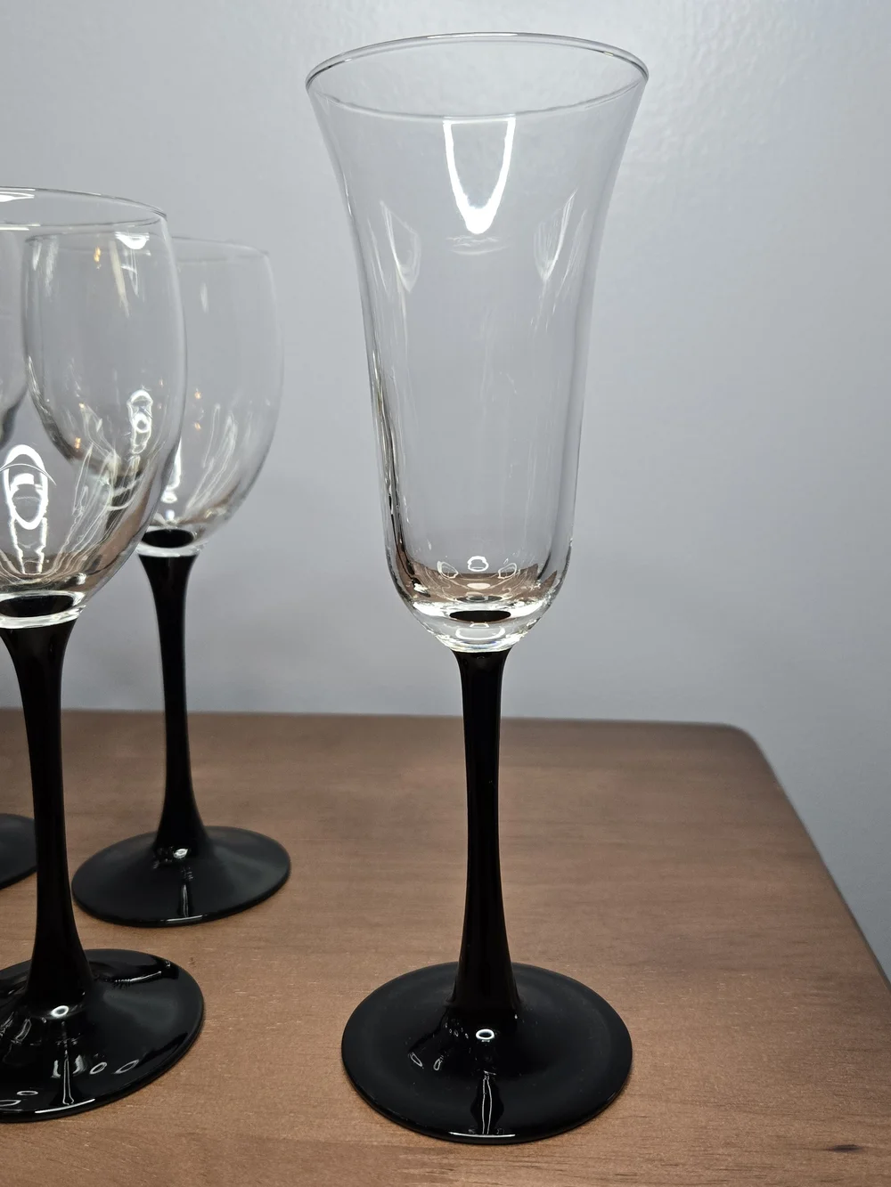 Vintage LUMINARC France Stemware Complete Service For Two, Elegant Black Stem